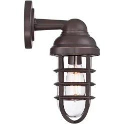 John Timberland Marlowe Industrial Outdoor Wall Light Fixtures Set Of 2 Bronze Metal Cage 13 1/4" Clear Glass For Post Exterior Barn Deck House Porch -Lighting Specialty Shop GUEST ff281d3e dfcf 41a7 b751 b12399b9fe3b
